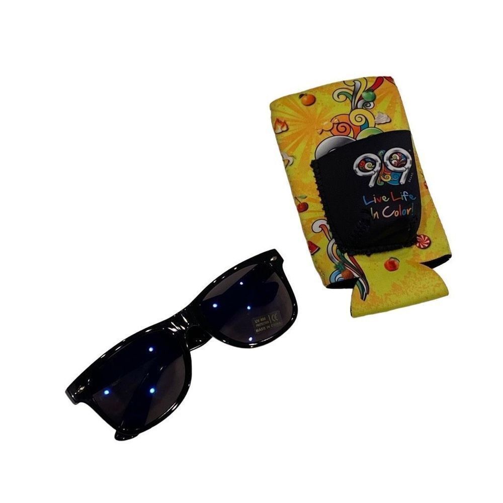 Unisex Set Black Sunglasses With Koozie and Sunglass holder Set Milago 99 Brand